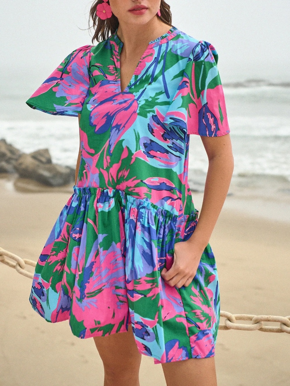 SUGARLIPS Raylee Floral Rock A By Trapeze Dress in Kelly Blue Multi